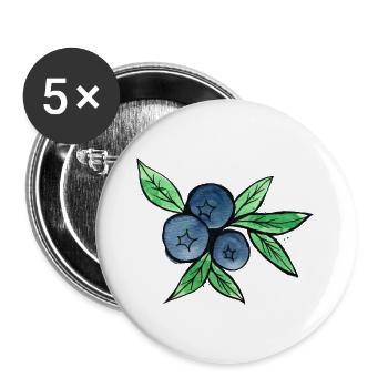 Blaubeer-Aquarellzweige - Buttons groß 56 mm (5er Pack) - Weiß - Vorne