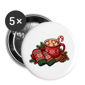 Kuschelige Weihnachtstasse mit Schneeflocken - Buttons groß 56 mm (5er Pack) - Weiß - Vorne