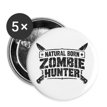 Natural Born Zombie Hunter Halloween Spruch - Buttons groß 56 mm (5er Pack) - Weiß - Vorne