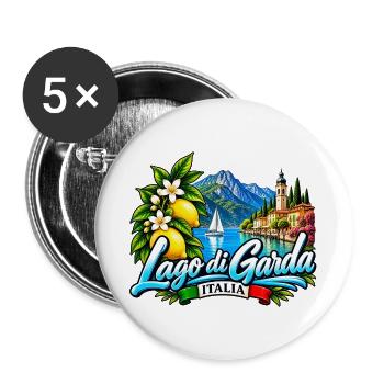 Lago di Garda – Italien, See & Dolce Vita - Buttons groß 56 mm (5er Pack) - Weiß - Vorne