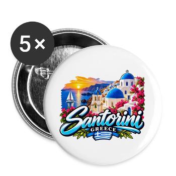 Santorini Greece – Aegean Island Paradise - Buttons groß 56 mm (5er Pack) - Weiß - Vorne