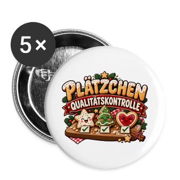 Plätzchen Qualitätskontrolle Lustiges Weihnachten - Buttons groß 56 mm (5er Pack) - Weiß - Vorne