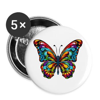 Regenbogen Schmetterlingkunst - Buttons groß 56 mm (5er Pack) - Weiß - Vorne