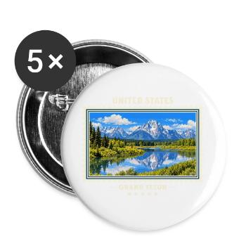 Vereinigte Staaten Grand Teton Vintage Reisemarke - Buttons groß 56 mm (5er Pack) - Weiß - Vorne