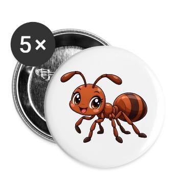Ameise Kawaii Style – Süßes kleines Insekt - Buttons groß 56 mm (5er Pack) - Weiß - Vorne