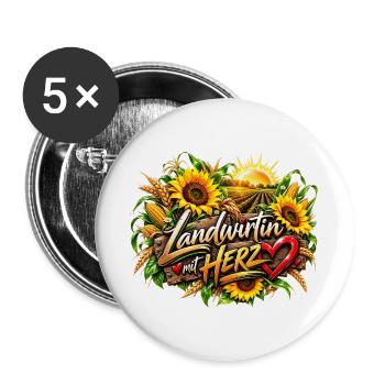 Ländwirtin mit Herz - Buttons groß 56 mm (5er Pack) - Weiß - Vorne