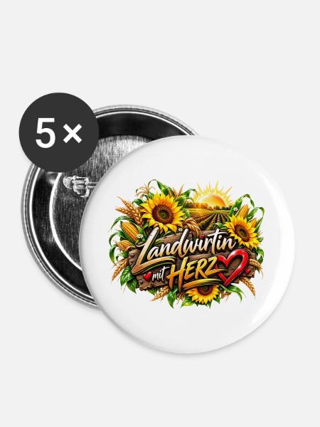 Ländwirtin mit Herz - Buttons groß 56 mm (5er Pack) - Weiß