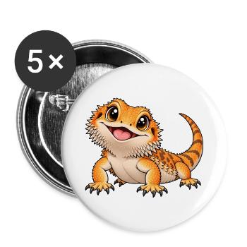 Bartagame Kawaii Style – Süße Echse - Buttons groß 56 mm (5er Pack) - Weiß - Vorne
