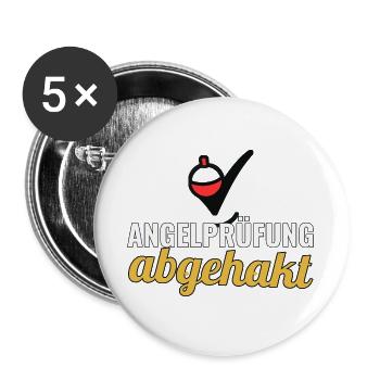 Angler Geschenk nach bestandener Angelprüfung - Buttons groß 56 mm (5er Pack) - Weiß - Vorne