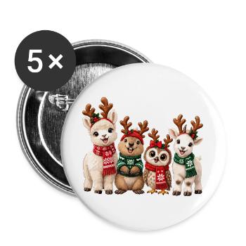 Lustige Weihnachtstiere mit Rentiergeweih - Buttons groß 56 mm (5er Pack) - Weiß - Vorne