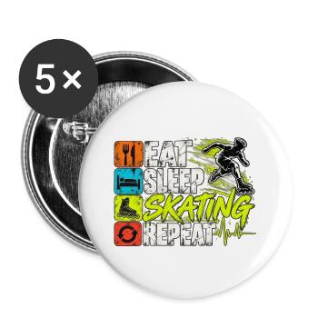 Inline Skating – Eat Sleep Skating Repeat - Buttons groß 56 mm (5er Pack) - Weiß - Vorne