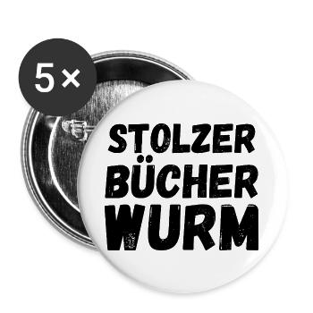 Stolzer Bücherwurm Humor - Buttons groß 56 mm (5er Pack) - Weiß - Vorne
