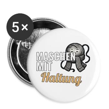 Strickanfänger Geschenk zum ersten Strickstück - Buttons groß 56 mm (5er Pack) - Weiß - Vorne