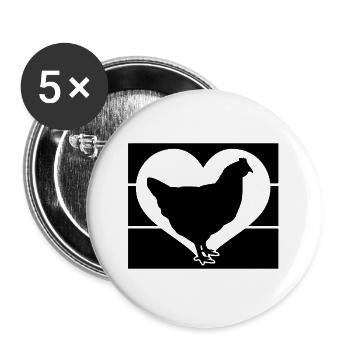 Huhn Herz - Buttons groß 56 mm (5er Pack) - Weiß - Vorne