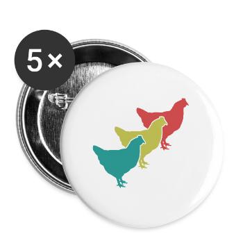 Hühner Trio Retro - Buttons groß 56 mm (5er Pack) - Weiß - Vorne