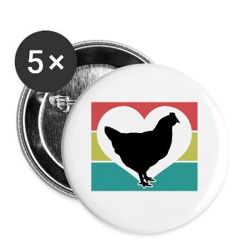 Huhn Herz Silhouette - Buttons groß 56 mm (5er Pack) - Weiß - Vorne