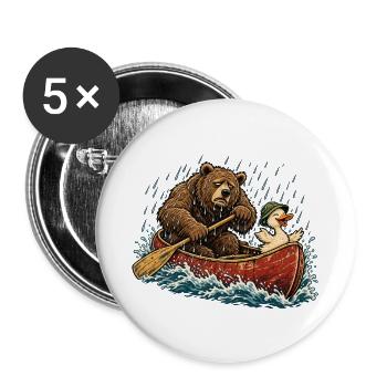 Bär & Ente im Kanu – Regen & Outdoor - Buttons groß 56 mm (5er Pack) - Weiß - Vorne
