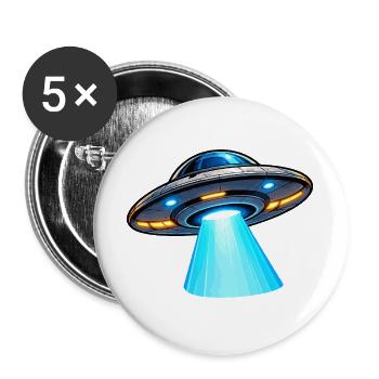 UFO Lichtstrahl Alien-Design - Buttons groß 56 mm (5er Pack) - Weiß - Vorne