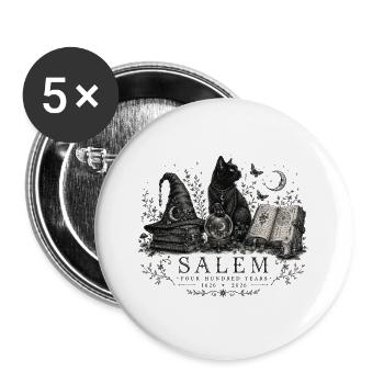 Salem 400 Jahre Witchy Black Cat Vintage Halloween - Buttons groß 56 mm (5er Pack) - Weiß - Vorne