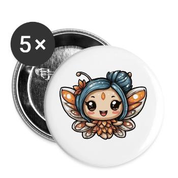 Blumenelfe mit blauer Mähne - Buttons groß 56 mm (5er Pack) - Weiß - Vorne