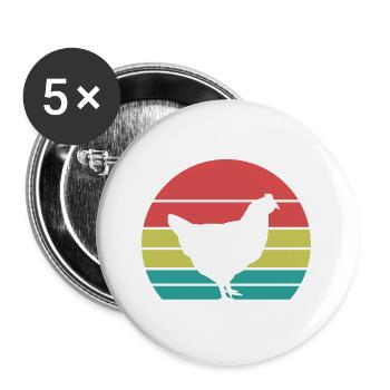 Huhn Silhouette Retro - Buttons groß 56 mm (5er Pack) - Weiß - Vorne