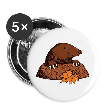 Maulwurf mit Herbstblatt - Buttons groß 56 mm (5er Pack) - Weiß - Vorne
