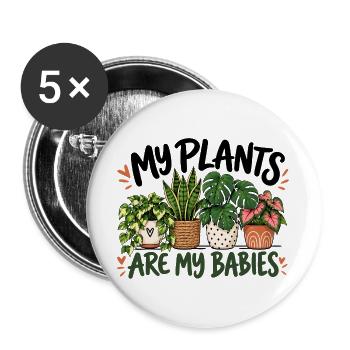 Botanische Pflanzenmama Gärtnerin Grüne Daumen-Dame Kunst - Buttons groß 56 mm (5er Pack) - Weiß - Vorne