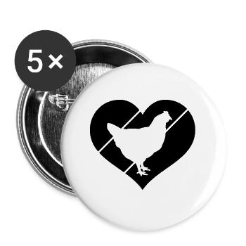 Huhn Herz Silhouette - Buttons groß 56 mm (5er Pack) - Weiß - Vorne