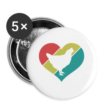 Huhn Herz Silhouette Retro - Buttons groß 56 mm (5er Pack) - Weiß - Vorne