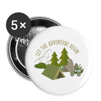 Lasst das Abenteuer beginnen – Camping - Buttons groß 56 mm (5er Pack) - Weiß - Vorne