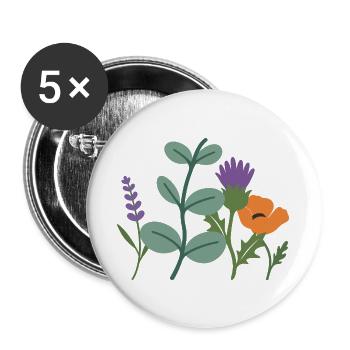 Mohn Blumen Lavendel Distel - Buttons groß 56 mm (5er Pack) - Weiß - Vorne