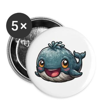 Kuschelige Blauwal-Illustration - Buttons groß 56 mm (5er Pack) - Weiß - Vorne