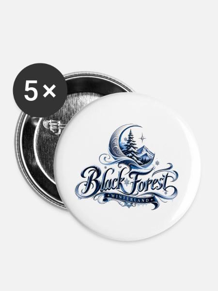 Schwarzwald Winterland Mondnacht - Buttons groß 56 mm (5er Pack) - Weiß