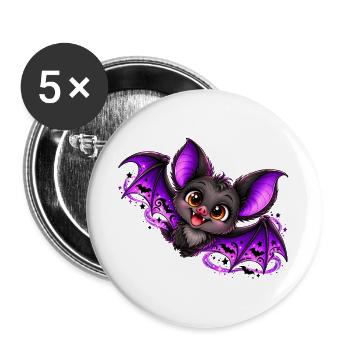 Lila Kuschelbat  - Buttons groß 56 mm (5er Pack) - Weiß - Vorne