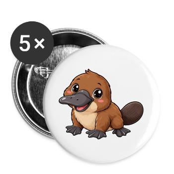 Schnabeltier Kawaii Style – Süßes Australienmotiv - Buttons groß 56 mm (5er Pack) - Weiß - Vorne