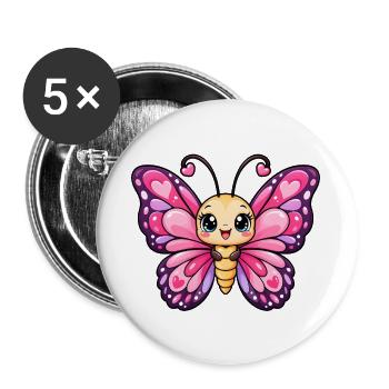 Schmetterling Kawaii Style – Süßes Naturmotiv - Buttons groß 56 mm (5er Pack) - Weiß - Vorne