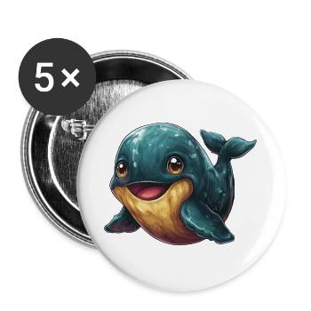 Kuschelfreund Wal Cartoon - Buttons groß 56 mm (5er Pack) - Weiß - Vorne