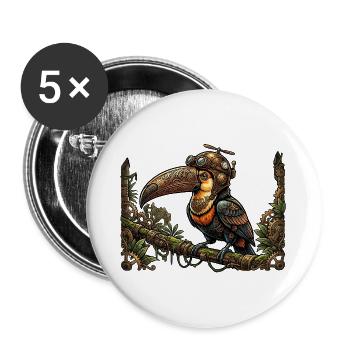 Zier-Steampunk-Tukan - Buttons groß 56 mm (5er Pack) - Weiß - Vorne