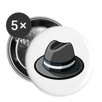 Gangster-Hut-Fedora - Buttons groß 56 mm (5er Pack) - Weiß - Vorne