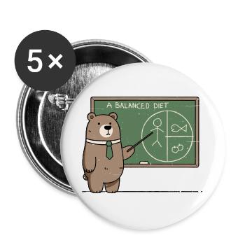 Eine ausgewogene Ernährung für Bären - Buttons groß 56 mm (5er Pack) - Weiß - Vorne