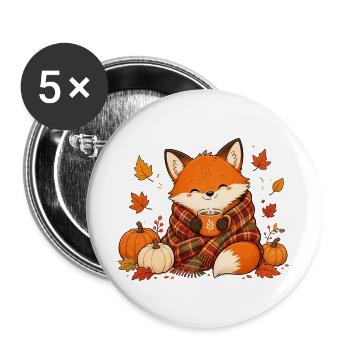 Süßer Fuchs mit Tee Gemütliches Herbst Design - Buttons groß 56 mm (5er Pack) - Weiß - Vorne