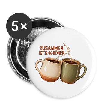 Zusammen ist's schöner - Zwei Kaffeetassen - Buttons groß 56 mm (5er Pack) - Weiß - Vorne