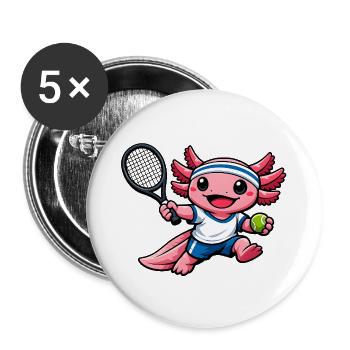 Axolotl beim Tennis – Süßes Sportmotiv - Buttons groß 56 mm (5er Pack) - Weiß - Vorne