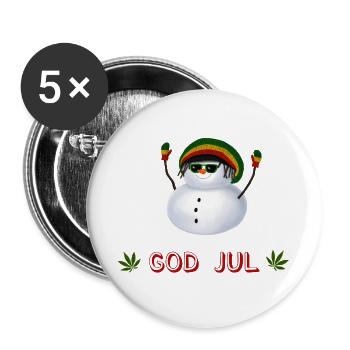 Rasta Schneemann God Jul - Schwedisch - Buttons groß 56 mm (5er Pack) - Weiß - Vorne