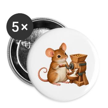 Maus mahlt Getreide - Buttons groß 56 mm (5er Pack) - Weiß - Vorne