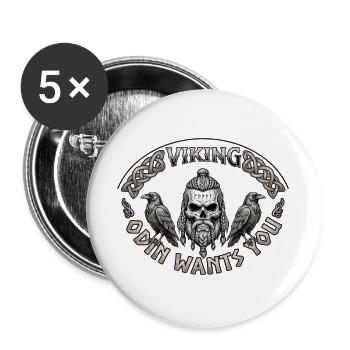 Viking Schädel mit Raben und Knoten - Buttons groß 56 mm (5er Pack) - Weiß - Vorne