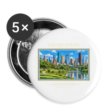 Vereinigte Staaten Houston Vintage Reisemarke - Buttons groß 56 mm (5er Pack) - Weiß - Vorne
