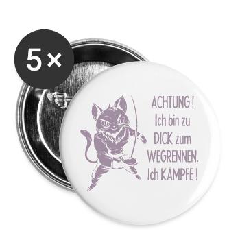 Dicke Katze, zu dick zum Wegrennen - Buttons groß 56 mm (5er Pack) - Weiß - Vorne