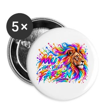 Mut hat viele Farben – Löwenstärke - Buttons groß 56 mm (5er Pack) - Weiß - Vorne