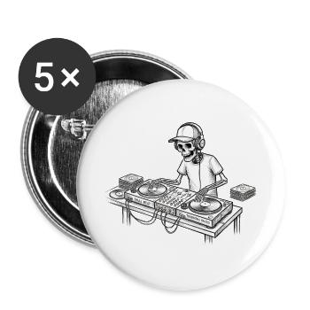 DJ-Skelett auf dem Mixer - Buttons groß 56 mm (5er Pack) - Weiß - Vorne